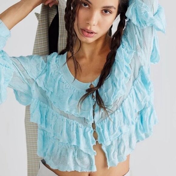 Free People Ruffle Cardi Cropped Cardigan NEW - Picture 1 of 8